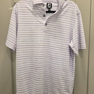 FootJoy White and Purple Striped Polo Shirt